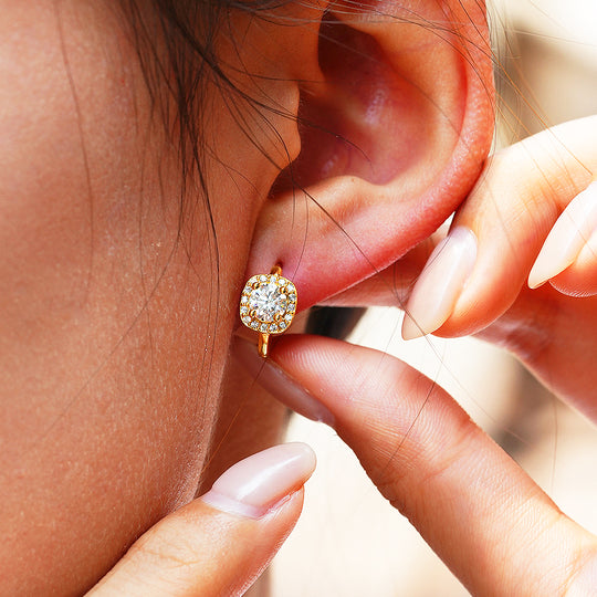 Prm8123: The Moissanite Cushion Halo Huggie Hoops