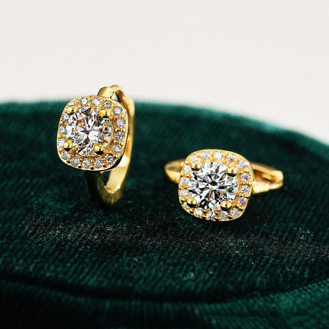 Prm8123: The Moissanite Cushion Halo Huggie Hoops