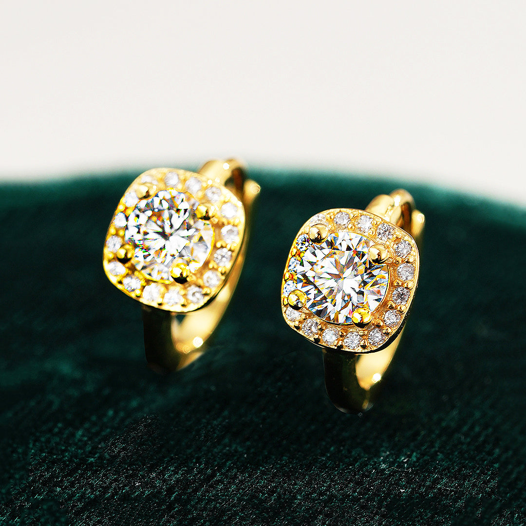 Prm8123: The Moissanite Cushion Halo Huggie Hoops