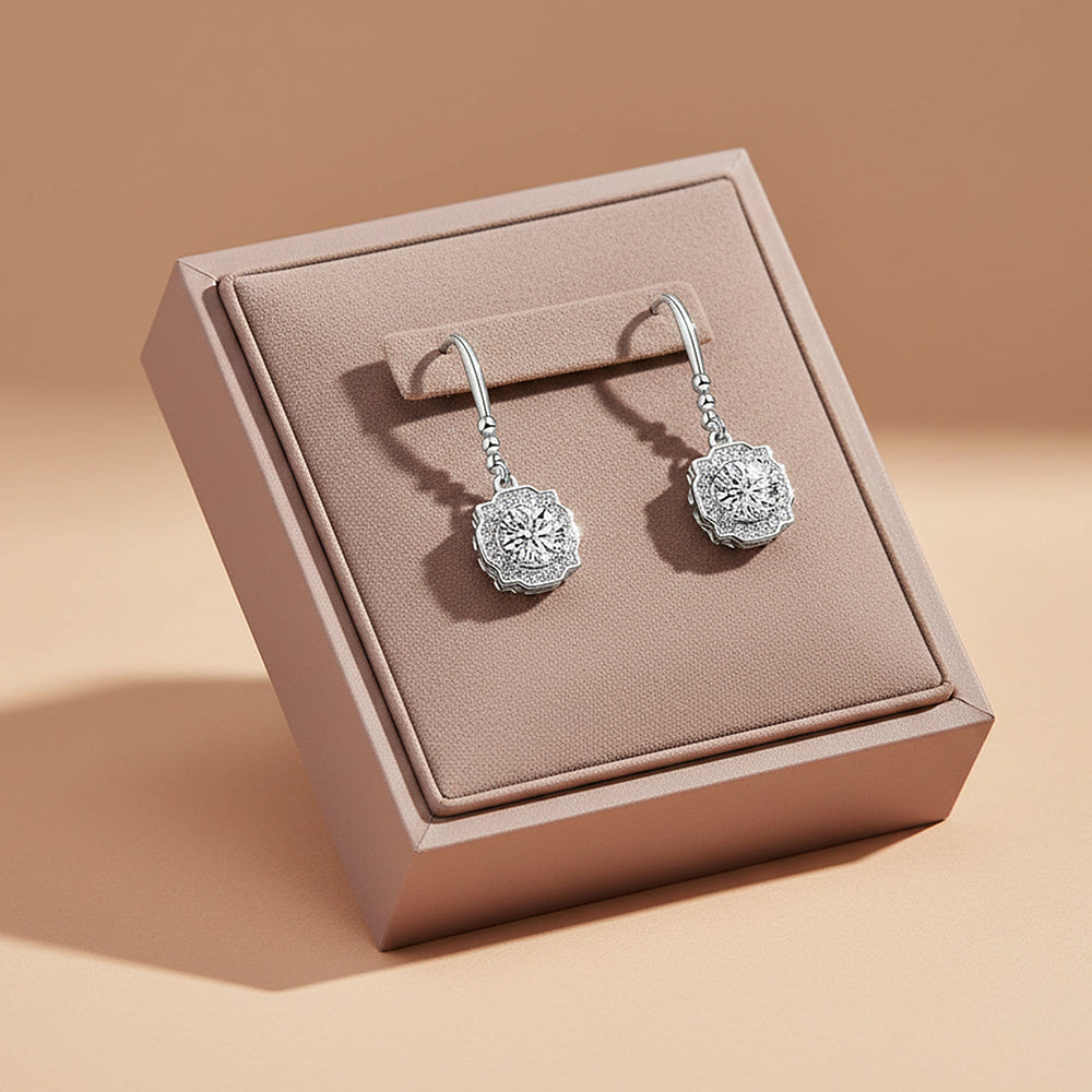 Octagonal Halo Drop Earrings | Moissanite | 925 Sterling Silver | Prm8143 - Earrings | Singapore Jewellery, Wedding Rings & Gifts | Same Day Delivery | Tiara.com.sg