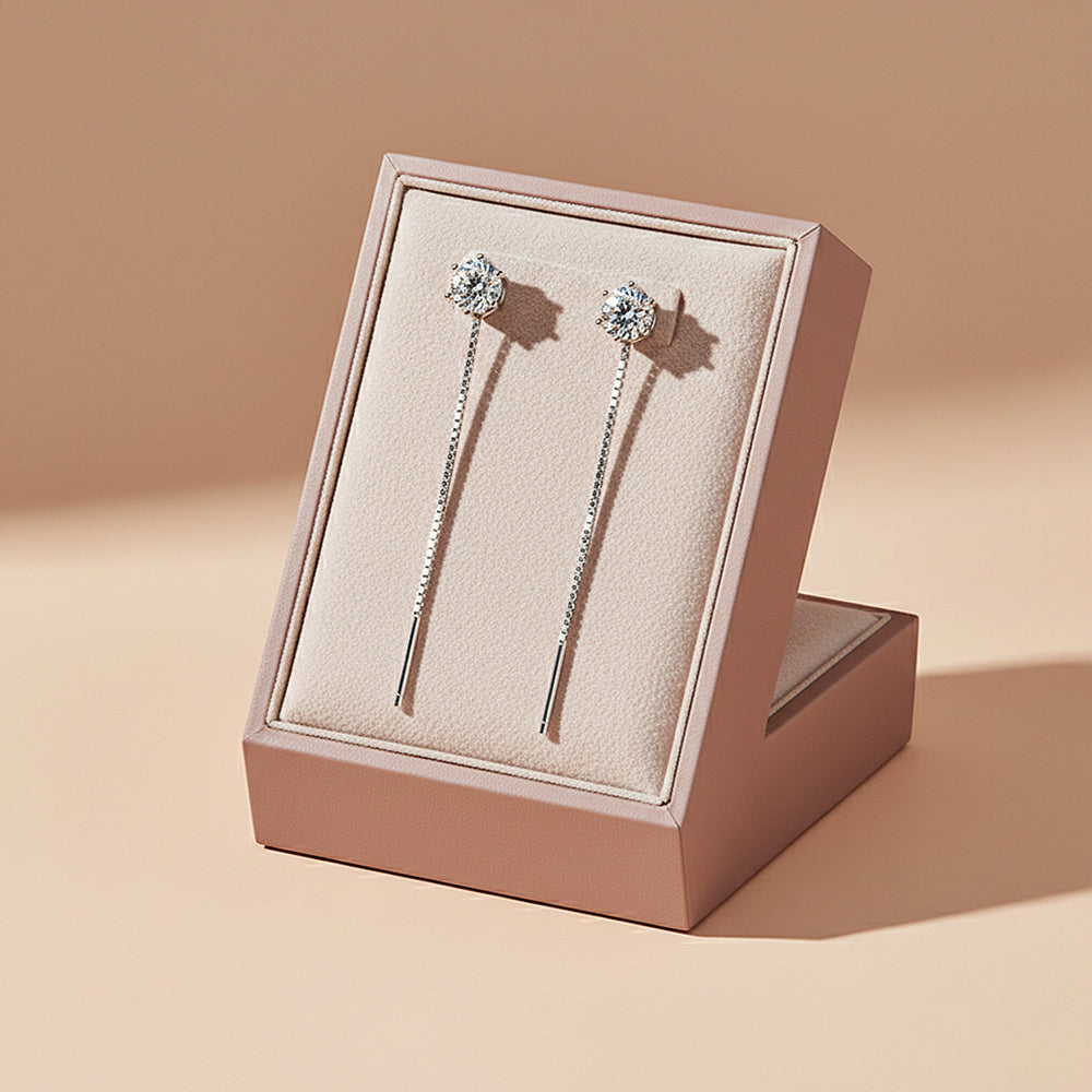 Classic Solitaire Threader Earrings | Moissanite | 925 Sterling Silver | Prm8144 - Earrings | Singapore Jewellery, Wedding Rings & Gifts | Same Day Delivery | Tiara.com.sg