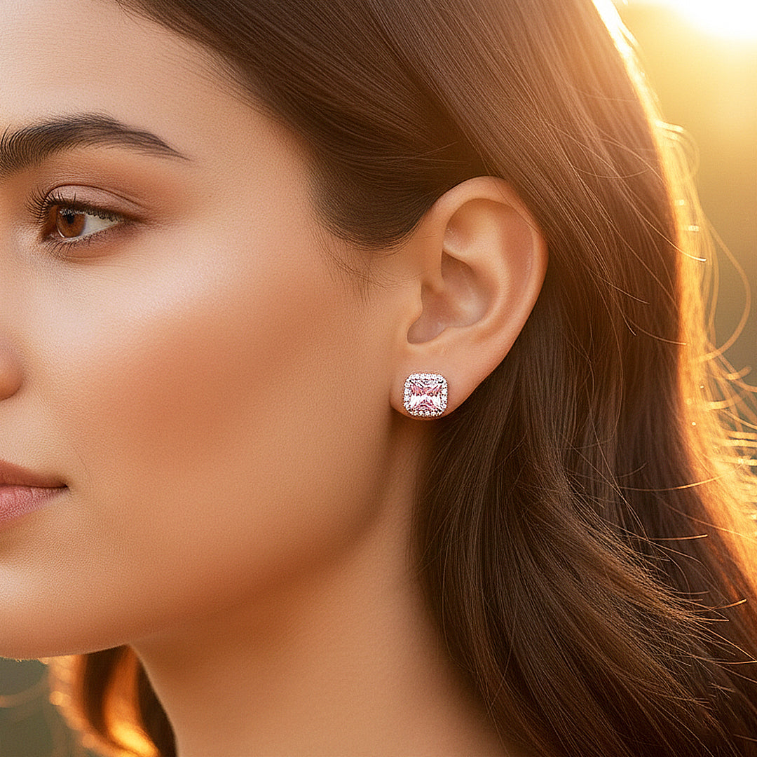 Radiant Cushion Halo Stud Earrings | Diamond Simulant | 925 Sterling Silver | Prm8146 - Earrings | Singapore Jewellery, Wedding Rings & Gifts | Same Day Delivery | Tiara.com.sg