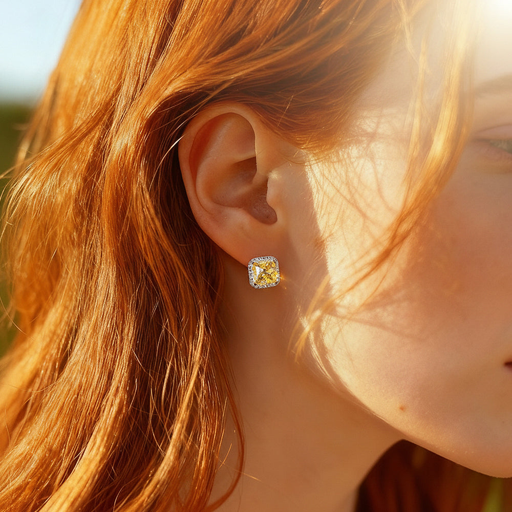Radiant Cushion Halo Stud Earrings | Diamond Simulant | 925 Sterling Silver | Prm8146 - Earrings | Singapore Jewellery, Wedding Rings & Gifts | Same Day Delivery | Tiara.com.sg