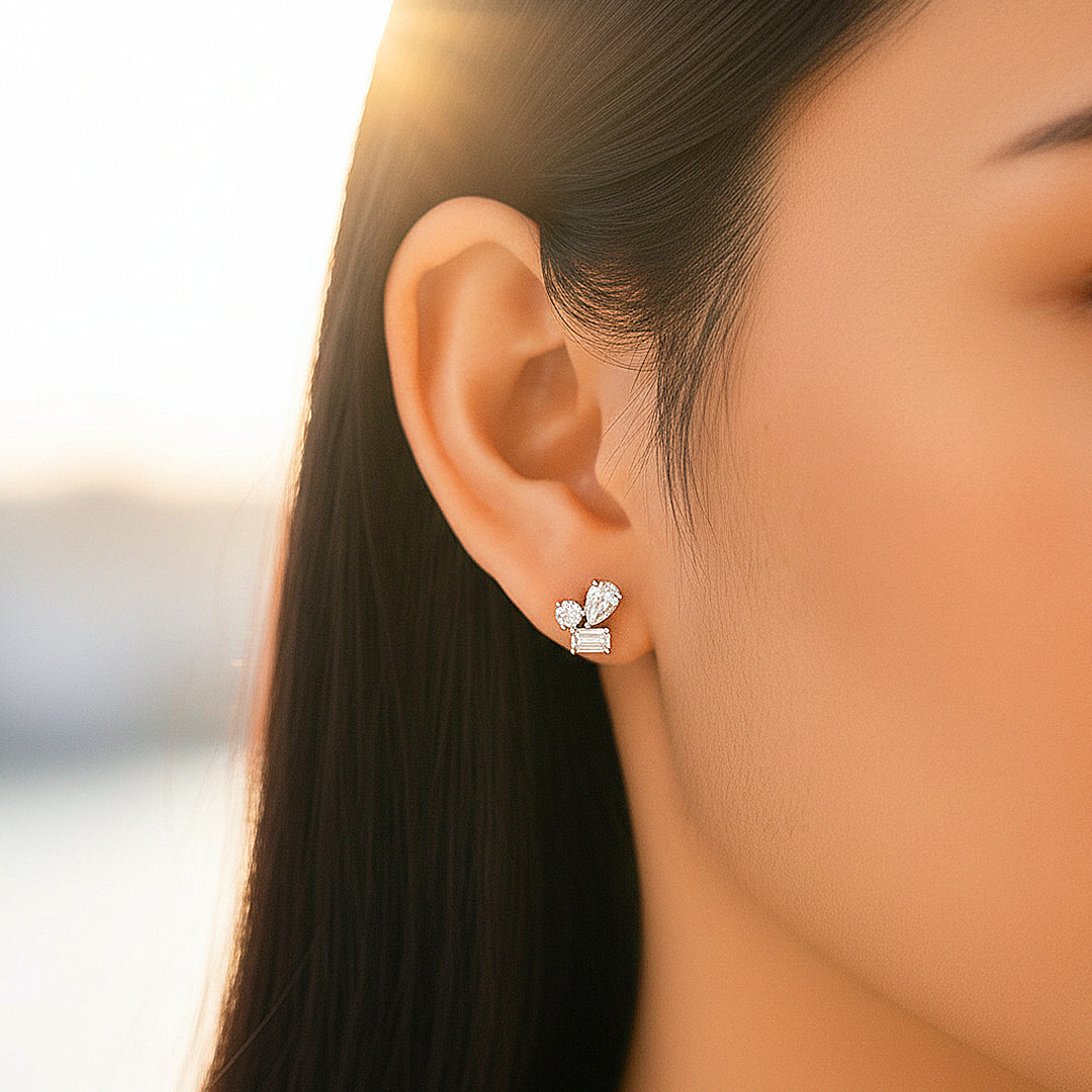 Multi-Shape Cluster Stud Earrings | Moissanite | 925 Sterling Silver | Prm8149 - Earrings | Singapore Jewellery, Wedding Rings & Gifts | Same Day Delivery | Tiara.com.sg