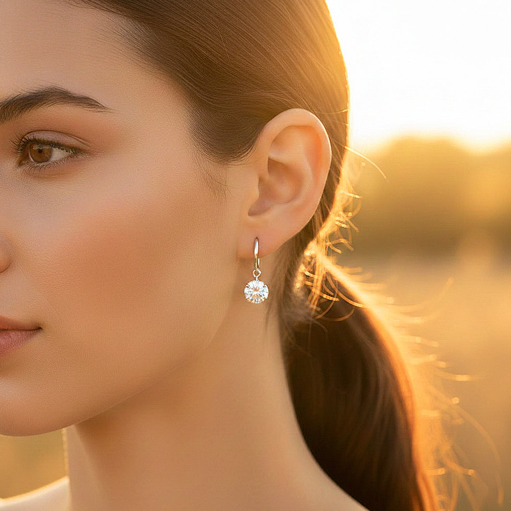 Classic Solitaire Drop Earrings | Moissanite | 14K Gold Plated 925 Sterling Silver | Prm8151 - Earrings | Singapore Jewellery, Wedding Rings & Gifts | Same Day Delivery | Tiara.com.sg