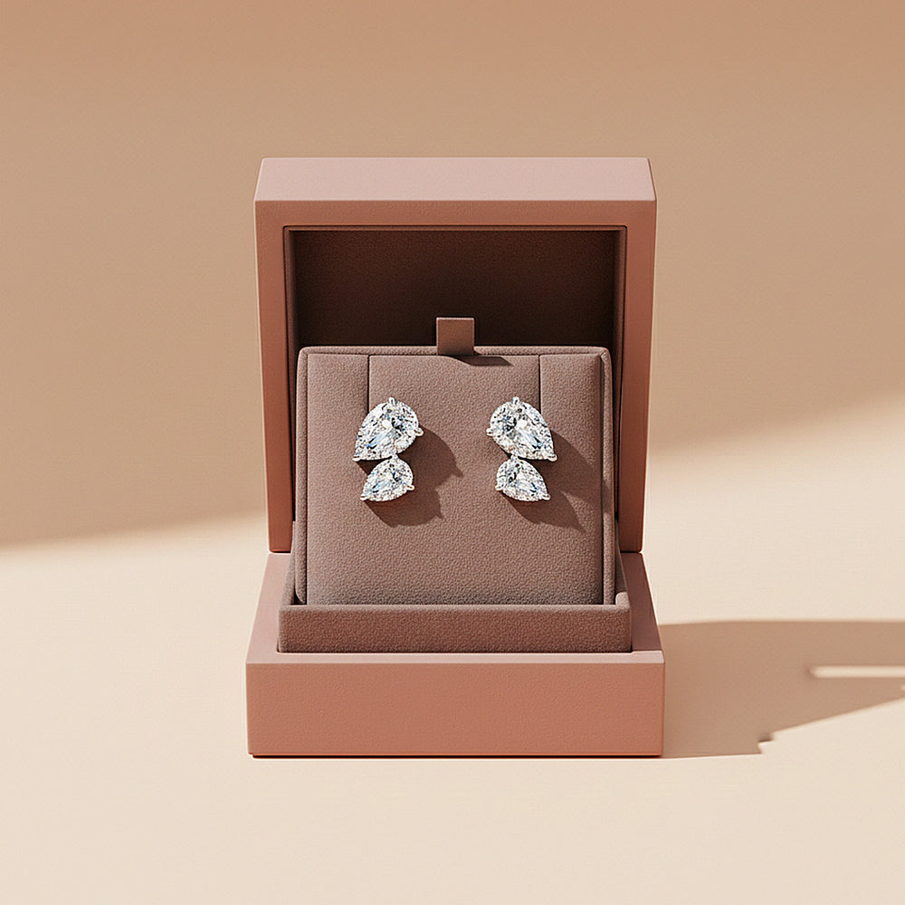 Double Pear Silhouette Stud Earrings | Moissanite | 925 Sterling Silver | Prm8152 - Earrings | Singapore Jewellery, Wedding Rings & Gifts | Same Day Delivery | Tiara.com.sg