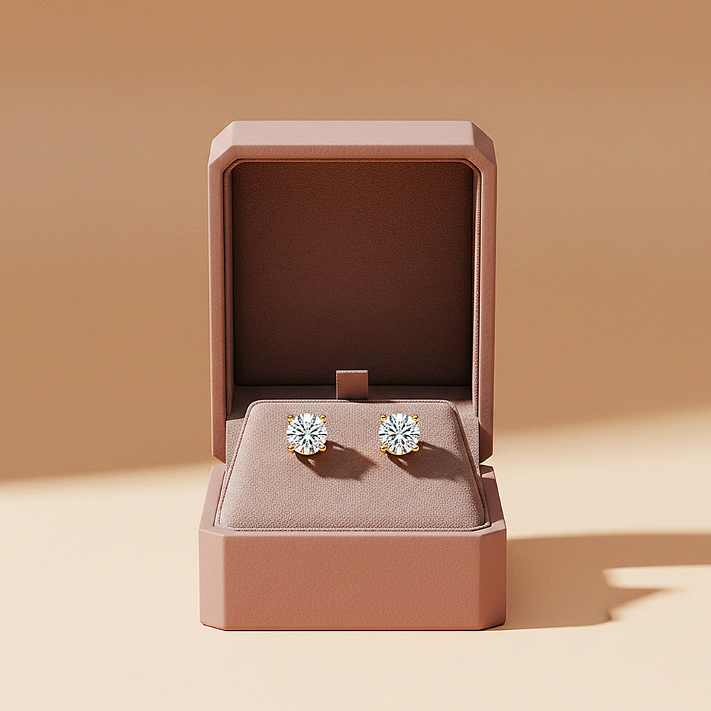 Classic Solitaire Stud Earrings | Moissanite | 14K Gold Plated 925 Sterling Silver | Prm8157 - Earrings | Singapore Jewellery, Wedding Rings & Gifts | Same Day Delivery | Tiara.com.sg