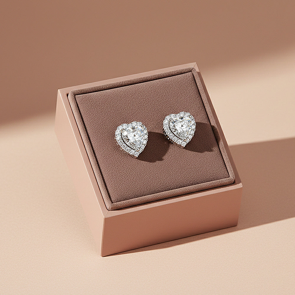 Heart Halo Stud Earrings | Moissanite | 925 Sterling Silver | Prm8162 - Earrings | Singapore Jewellery, Wedding Rings & Gifts | Same Day Delivery | Tiara.com.sg