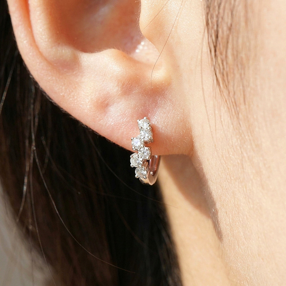 Moissanite Cluster Hoop Earrings | 925 Sterling Silver | PRM8163