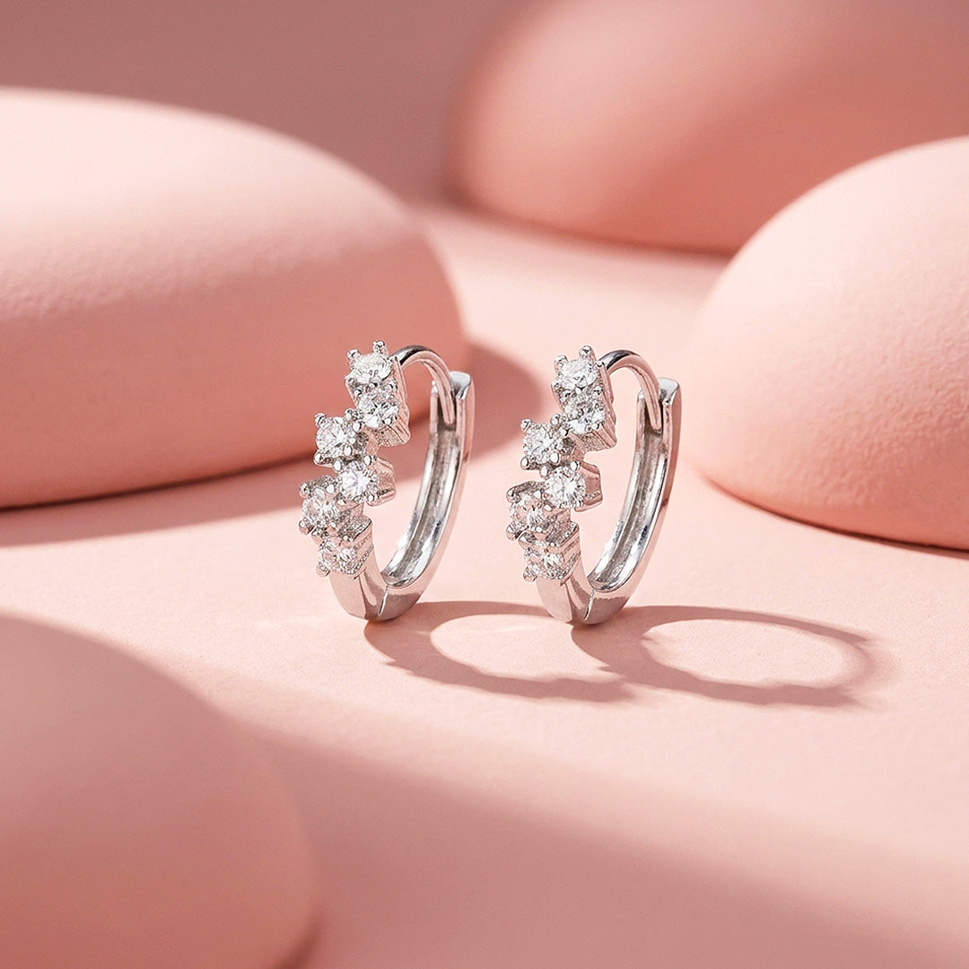Moissanite Cluster Hoop Earrings | 925 Sterling Silver | PRM8163
