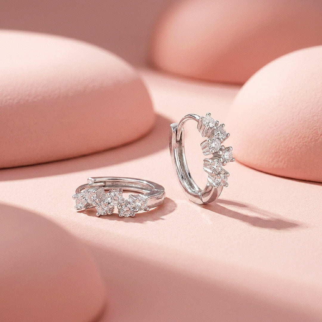 Moissanite Cluster Hoop Earrings | 925 Sterling Silver | PRM8163