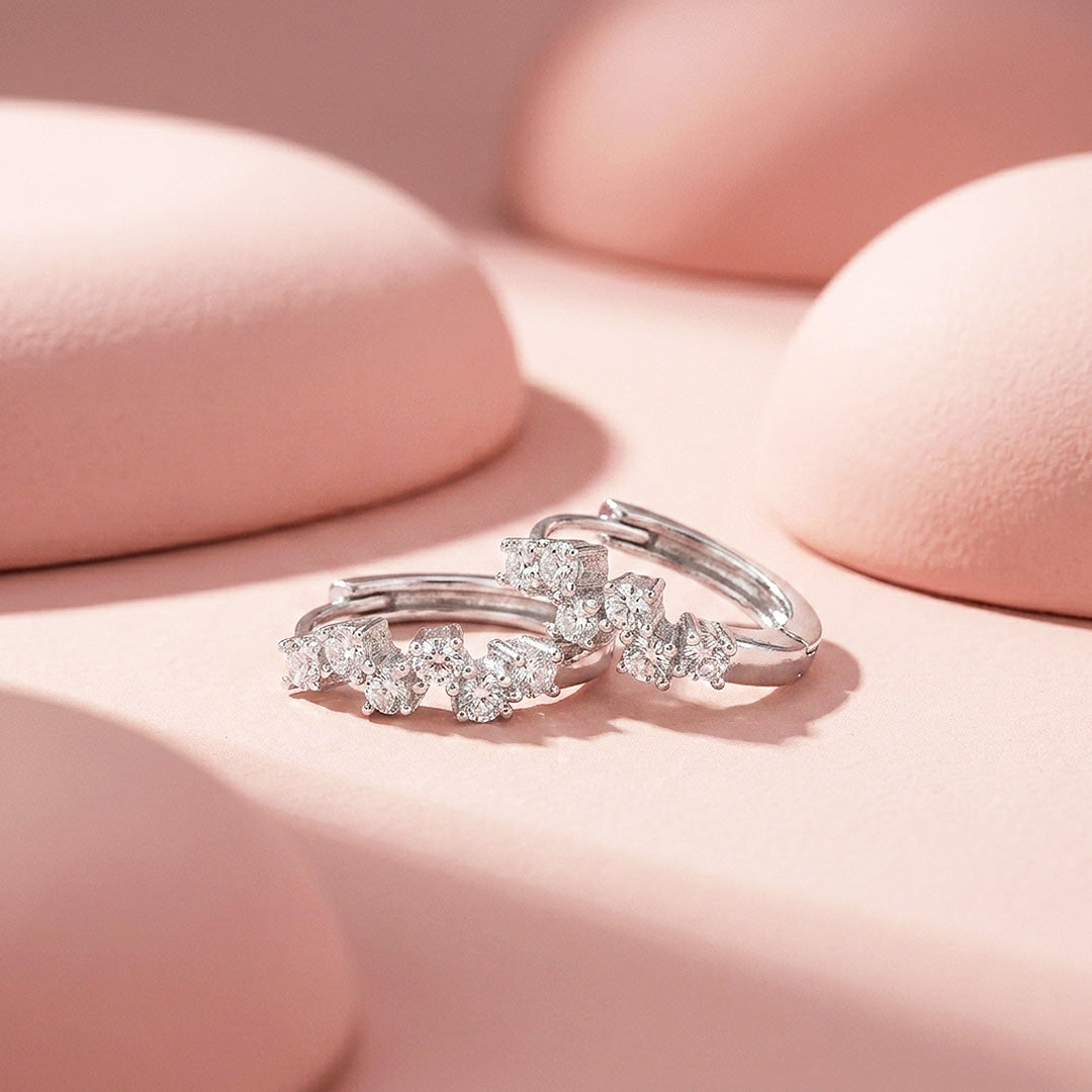 Moissanite Cluster Hoop Earrings | 925 Sterling Silver | PRM8163