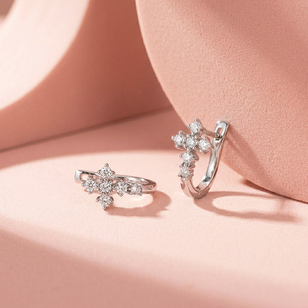 Moissanite Cross Hoop Earrings | 925 Sterling Silver | PRM8164