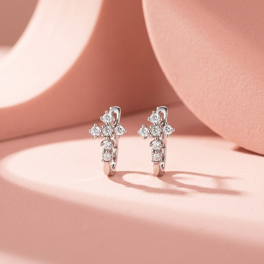 Moissanite Cross Hoop Earrings | 925 Sterling Silver | PRM8164
