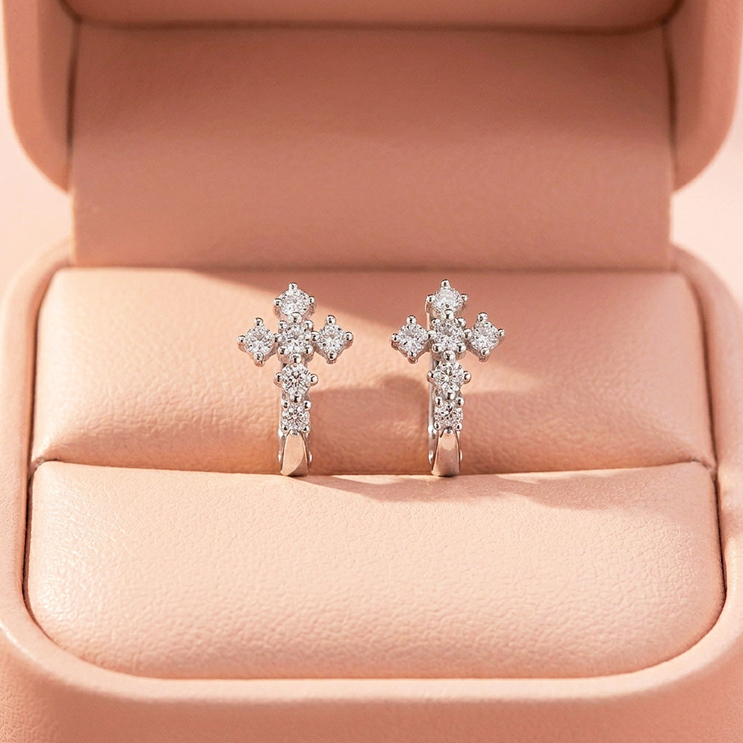 Moissanite Cross Hoop Earrings | 925 Sterling Silver | PRM8164