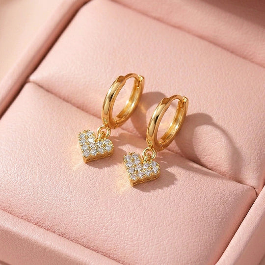 Pavé Heart Charm Hoop Earrings | 925 Sterling Silver | PRM8165