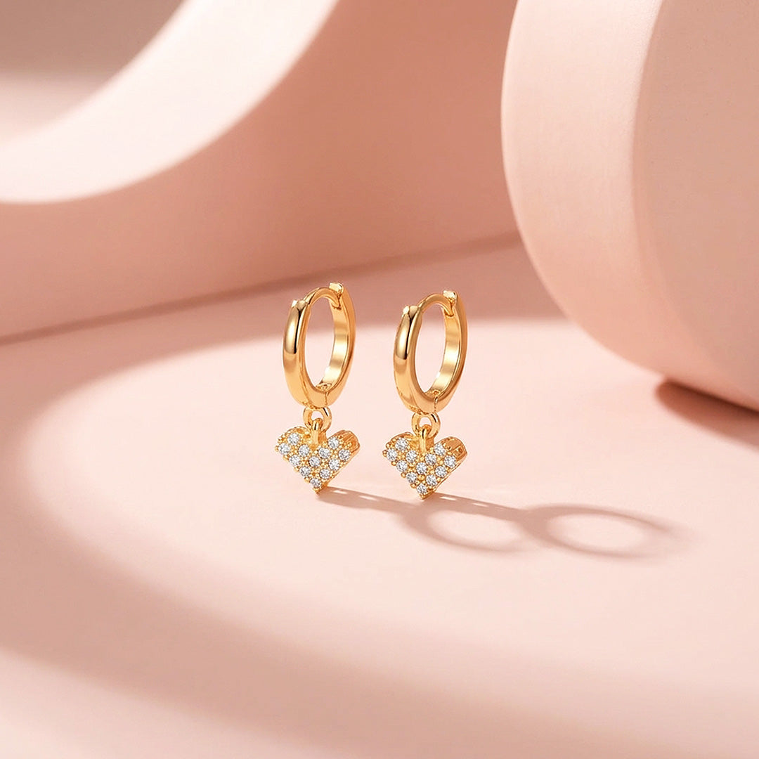 Pavé Heart Charm Hoop Earrings | 925 Sterling Silver | PRM8165