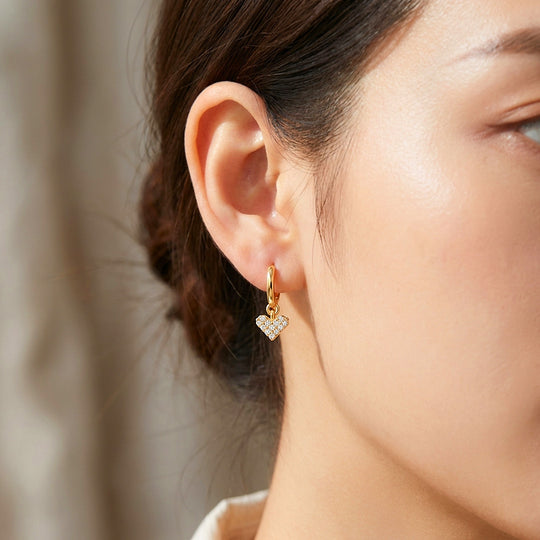 Pavé Heart Charm Hoop Earrings | 925 Sterling Silver | PRM8165