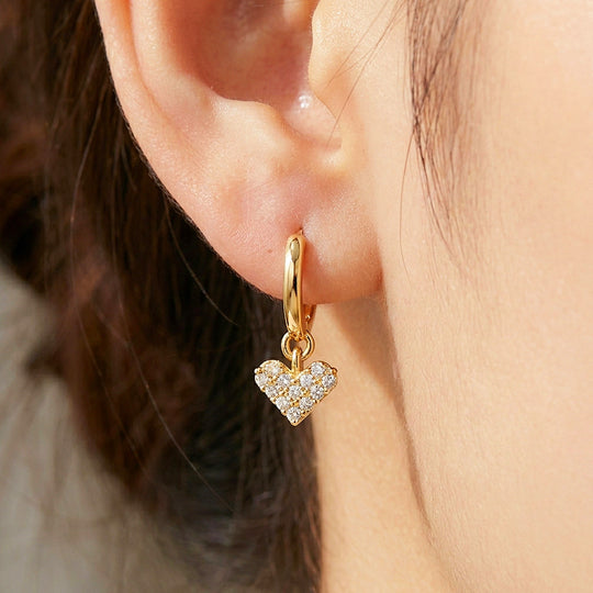 Pavé Heart Charm Hoop Earrings | 925 Sterling Silver | PRM8165