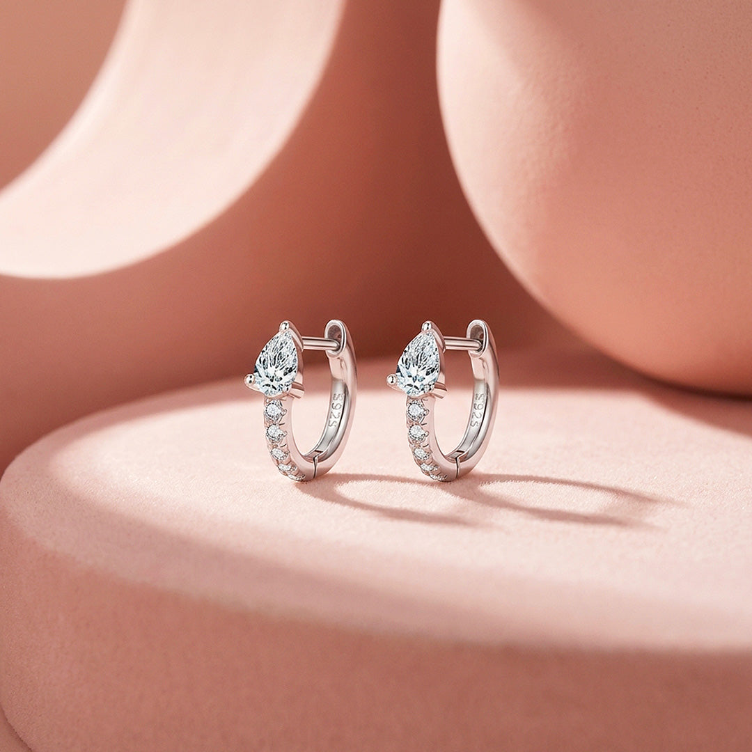 Pear Moissanite Hoop Earrings | 925 Sterling Silver | PRM8168