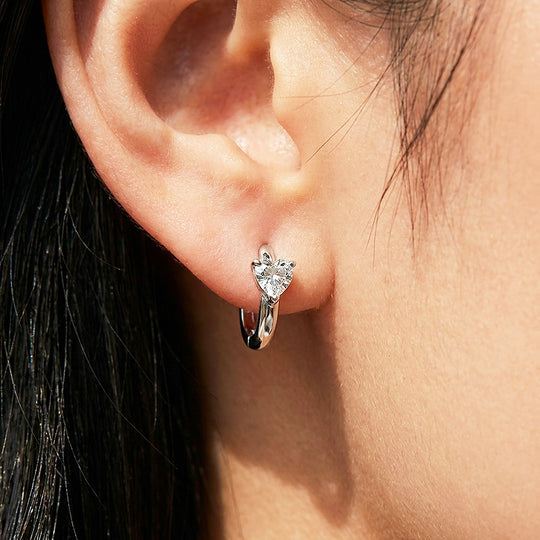 Heart Moissanite Hoop Earrings | 925 Sterling Silver | PRM8170