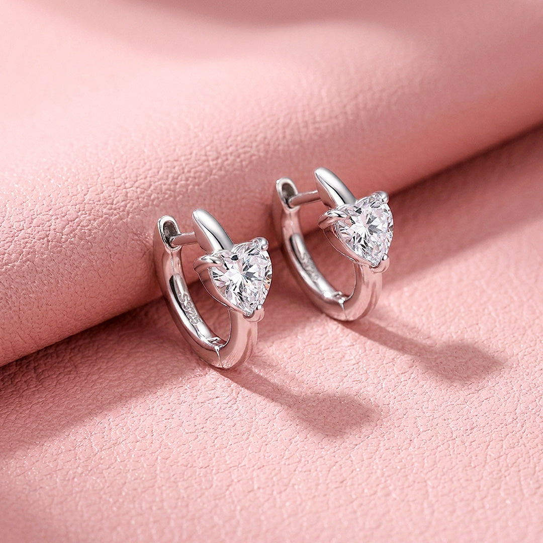 Heart Moissanite Hoop Earrings | 925 Sterling Silver | PRM8170