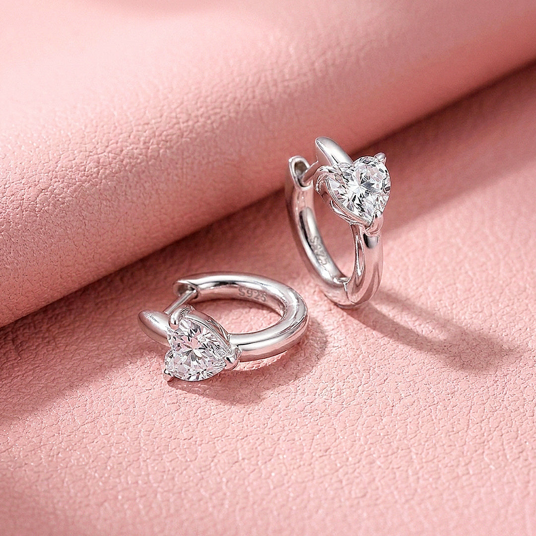Heart Moissanite Hoop Earrings | 925 Sterling Silver | PRM8170