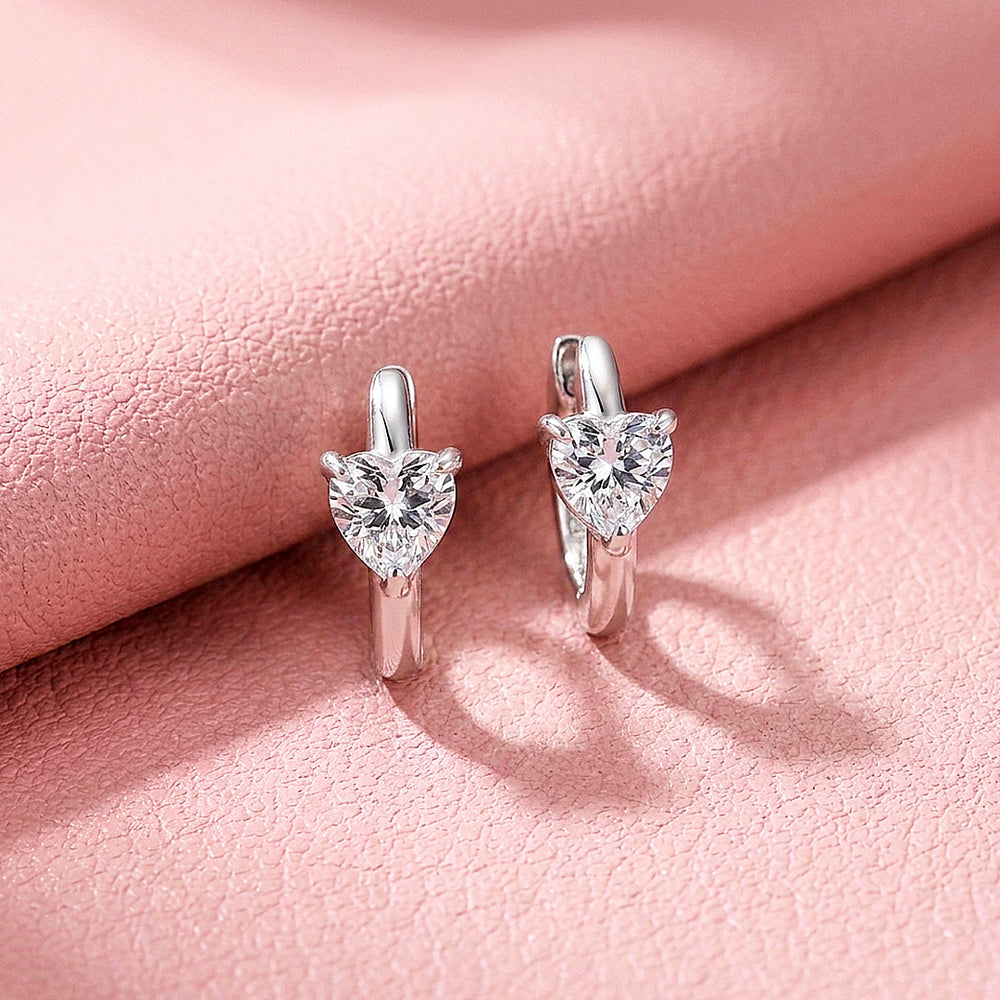 Heart Moissanite Hoop Earrings | 925 Sterling Silver | PRM8170