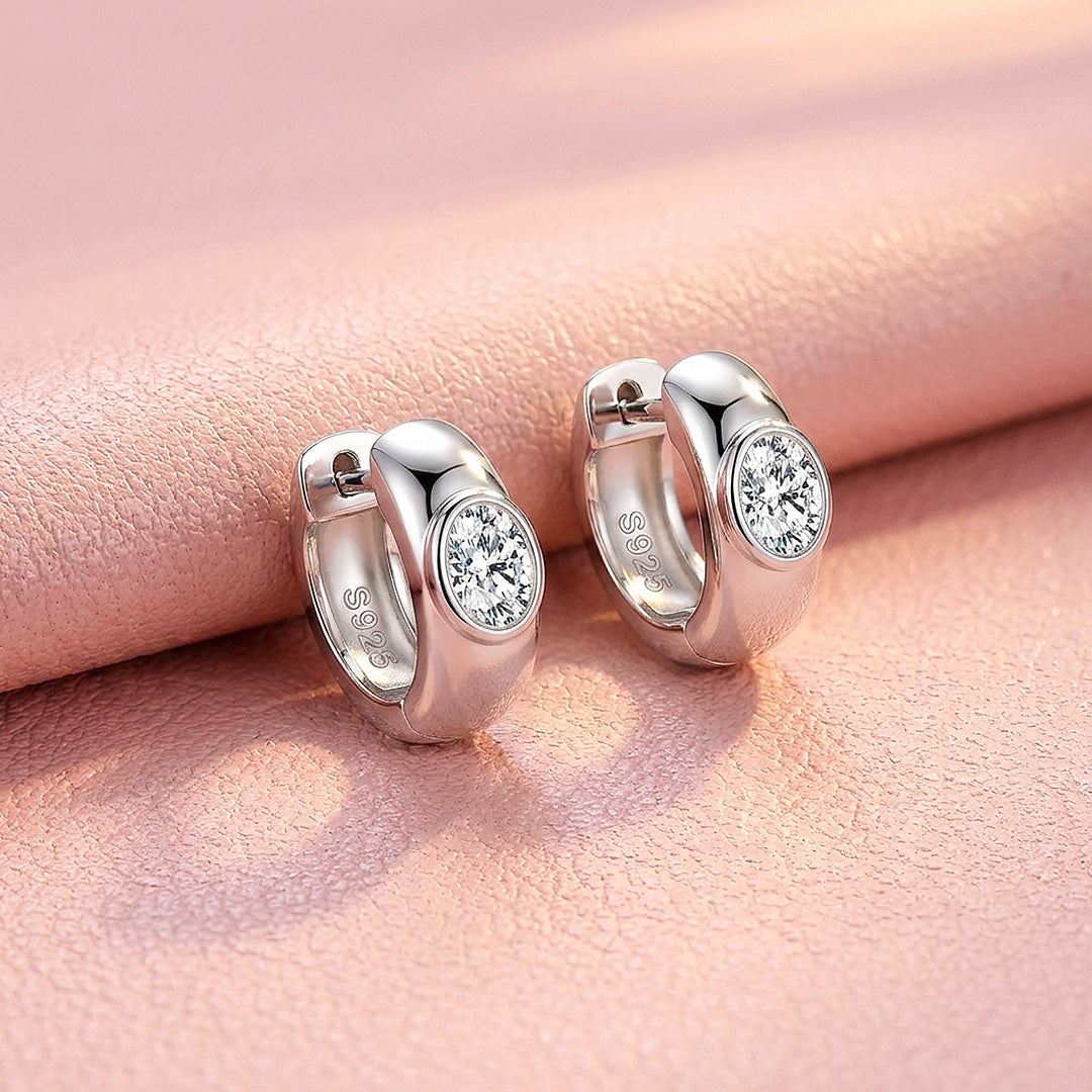 Bezel Set Moissanite Hoop Earrings | 925 Sterling Silver | PRM8171