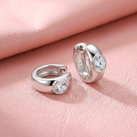 Bezel Set Moissanite Hoop Earrings | 925 Sterling Silver | PRM8171
