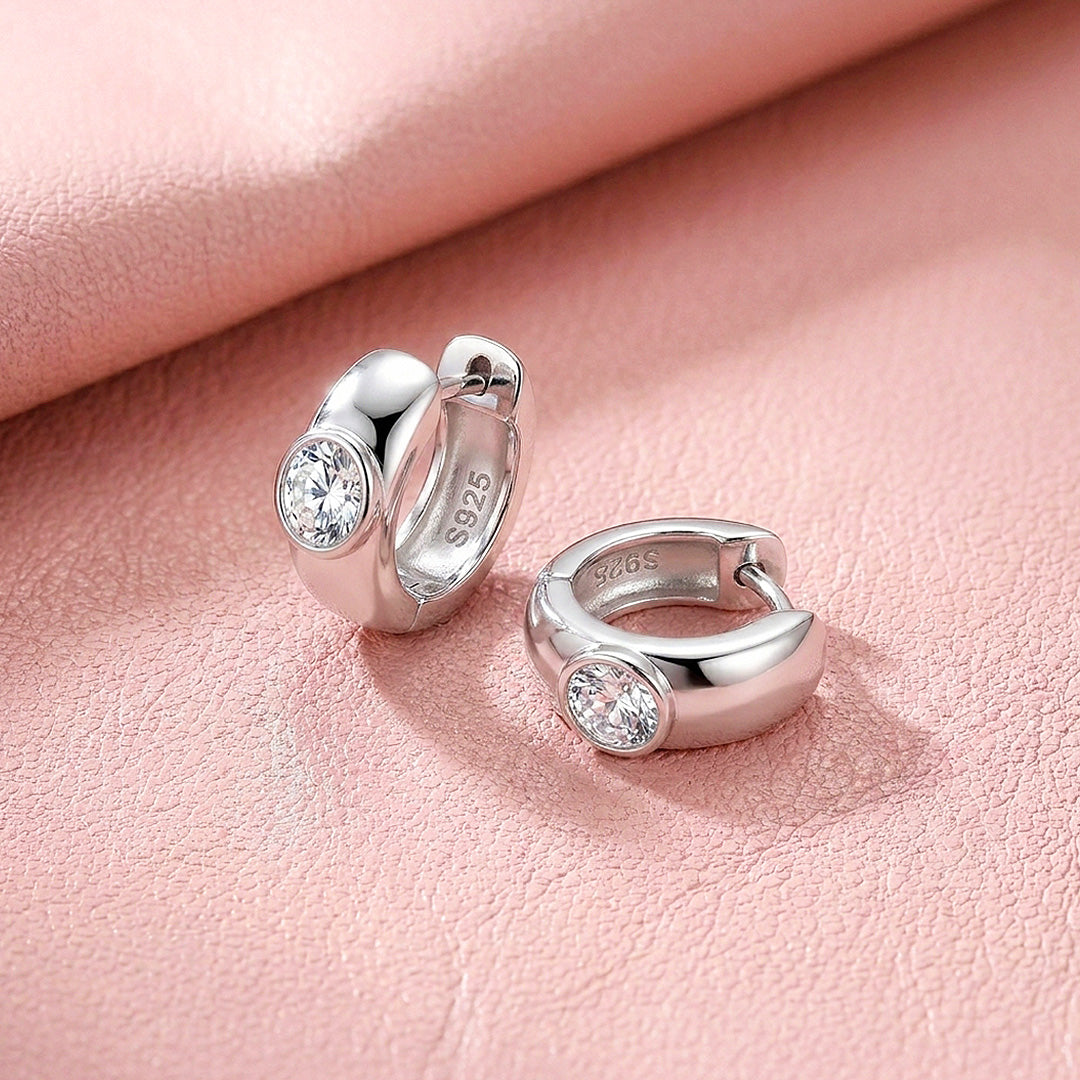 Bezel Set Moissanite Hoop Earrings | 925 Sterling Silver | PRM8171