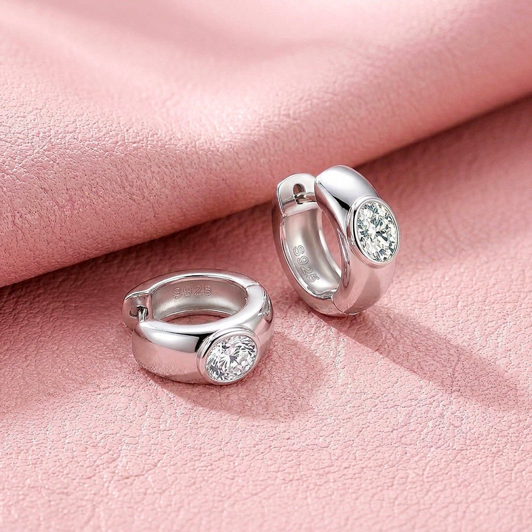Bezel Set Moissanite Hoop Earrings | 925 Sterling Silver | PRM8171