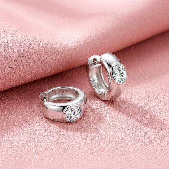 Bezel Set Moissanite Hoop Earrings | 925 Sterling Silver | PRM8171