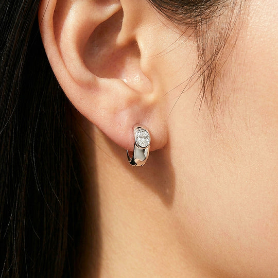 Bezel Set Moissanite Hoop Earrings | 925 Sterling Silver | PRM8171