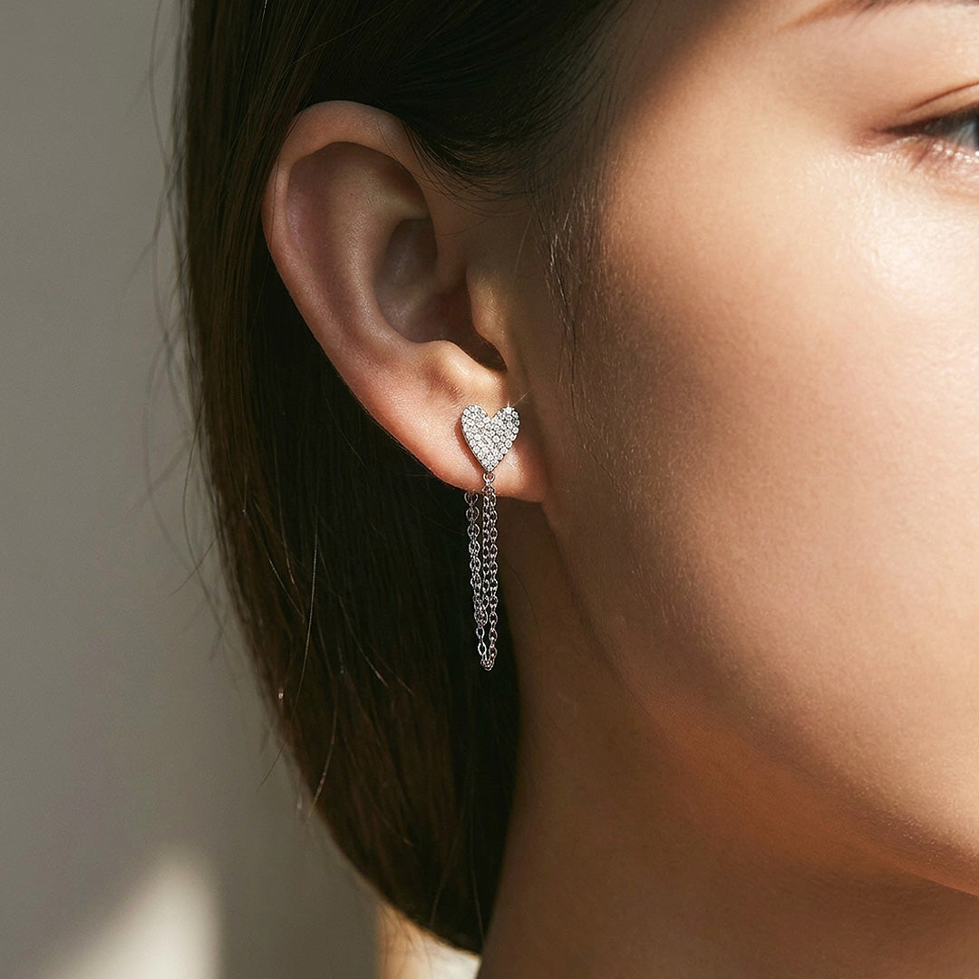 Heart Chain Tassel Earrings | 925 Sterling Silver | PRM8181