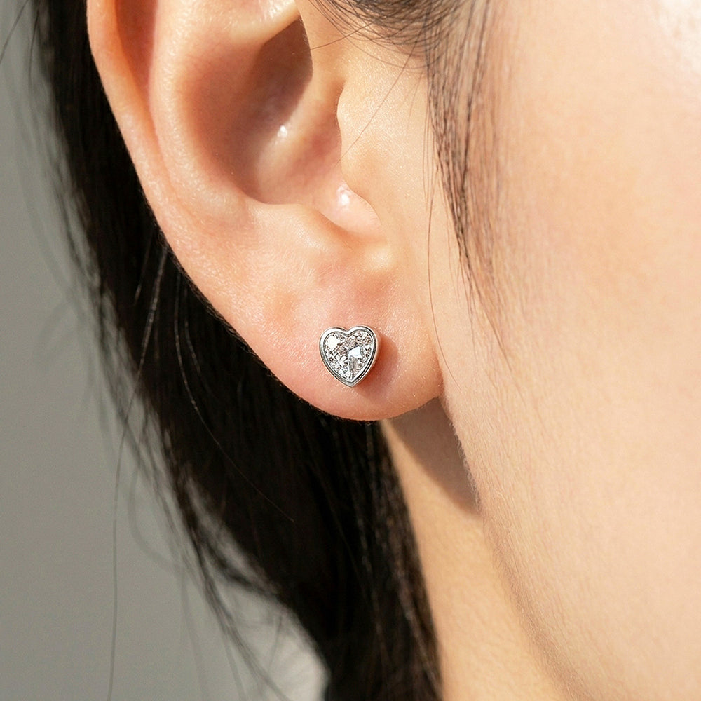 Bezel Heart Moissanite Stud Earrings | 925 Sterling Silver | PRM8182