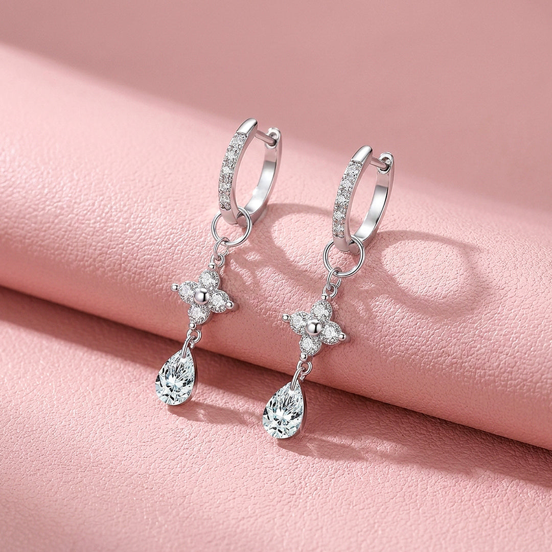 Pear Cut Flower Drop Earrings | Moissanite | 925 Sterling Silver | Prm8183