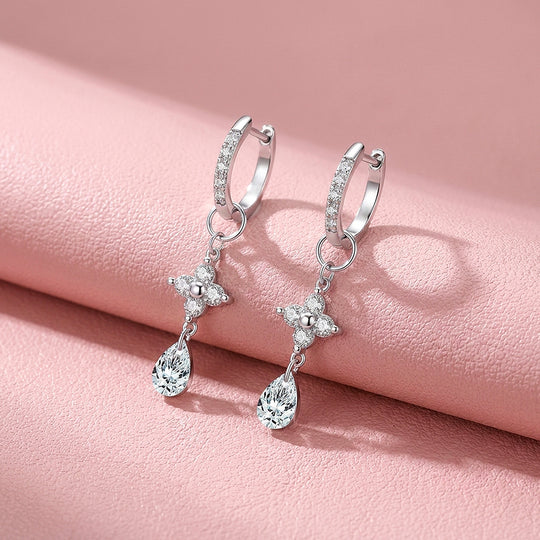 Pear Cut Flower Drop Earrings | Moissanite | 925 Sterling Silver | Prm8183