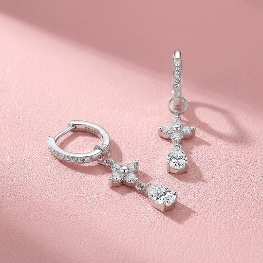 Pear Cut Flower Drop Earrings | Moissanite | 925 Sterling Silver | Prm8183