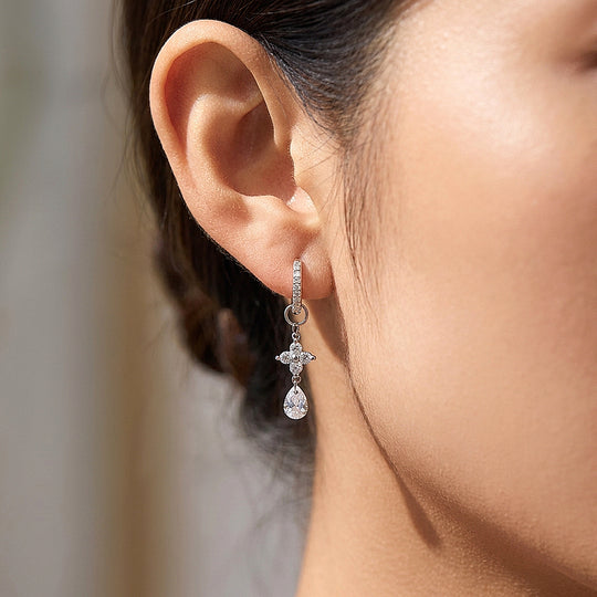 Pear Cut Flower Drop Earrings | Moissanite | 925 Sterling Silver | Prm8183