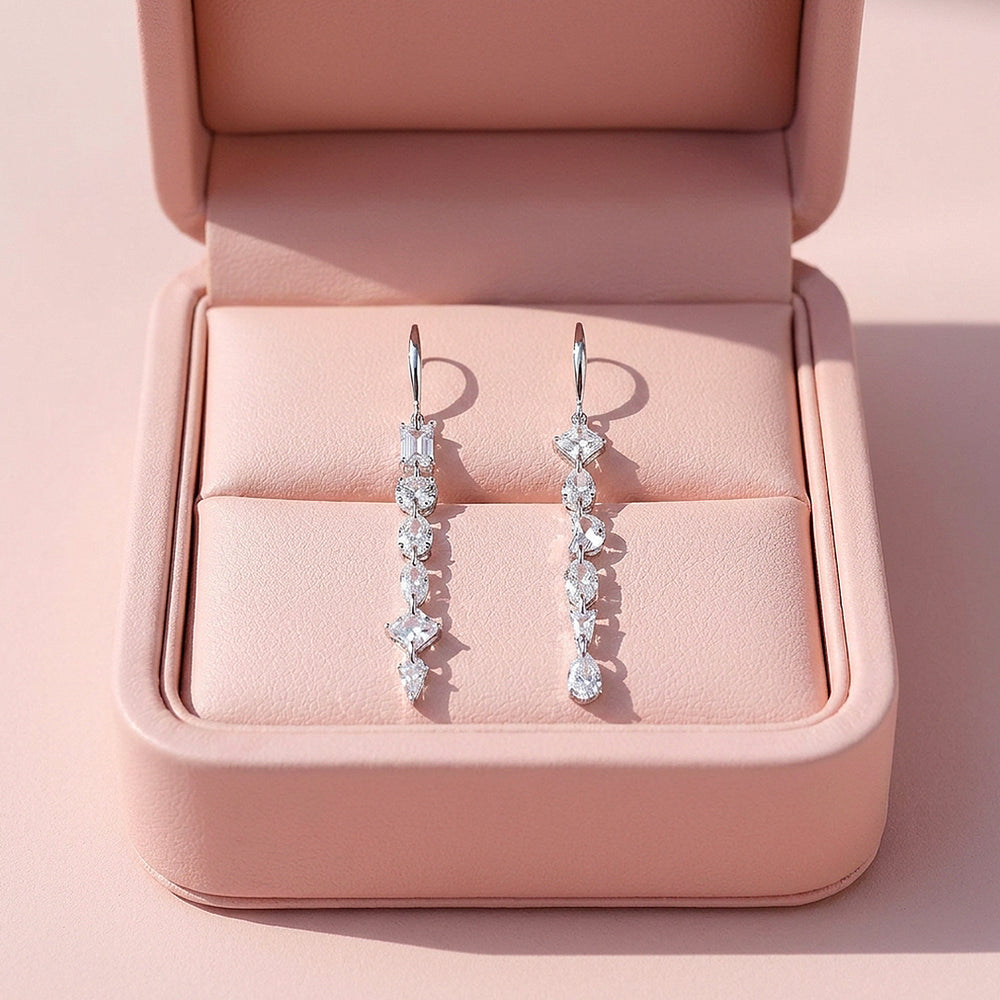 Multi-Cut Linear Drop Earrings | Moissanite | 925 Sterling Silver | Prm8184