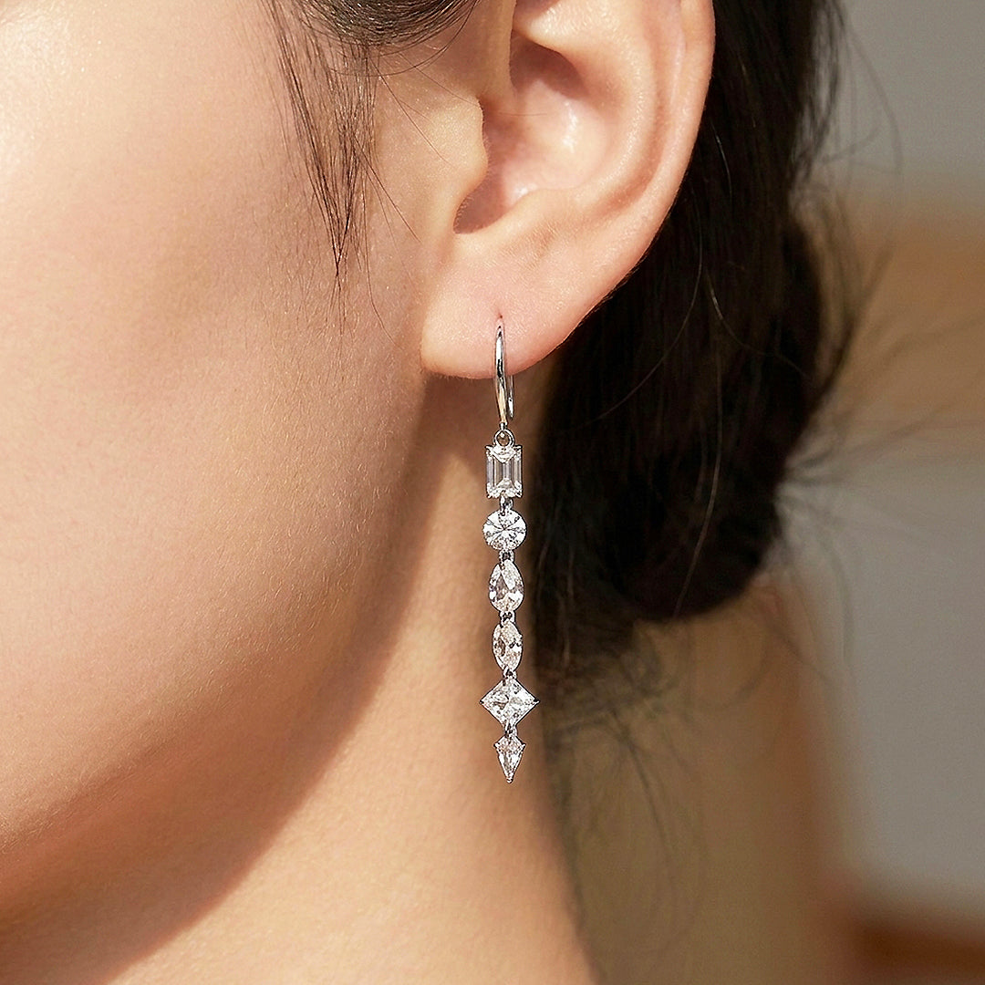 Multi-Cut Linear Drop Earrings | Moissanite | 925 Sterling Silver | Prm8184