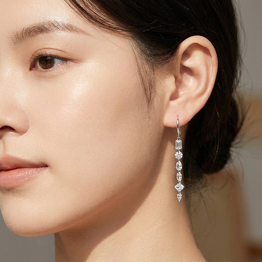 Multi-Cut Linear Drop Earrings | Moissanite | 925 Sterling Silver | Prm8184