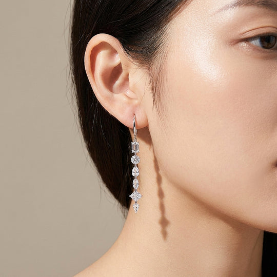 Multi-Cut Linear Drop Earrings | Moissanite | 925 Sterling Silver | Prm8184