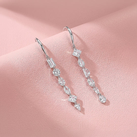 Multi-Cut Linear Drop Earrings | Moissanite | 925 Sterling Silver | Prm8184