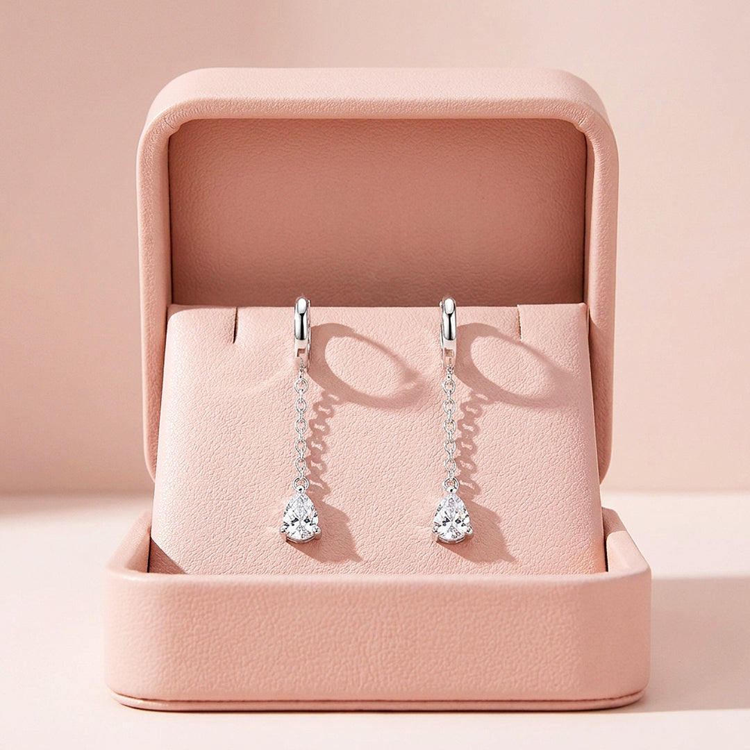 Pear Cut Chain Drop Huggie Earrings | Moissanite | 925 Sterling Silver | Prm8185