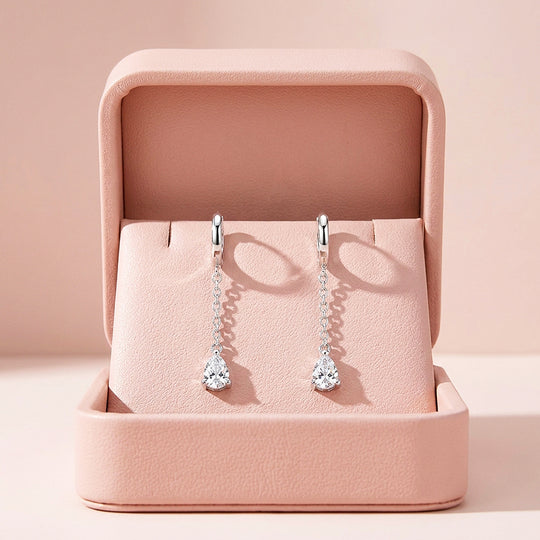 Pear Cut Chain Drop Huggie Earrings | Moissanite | 925 Sterling Silver | Prm8185