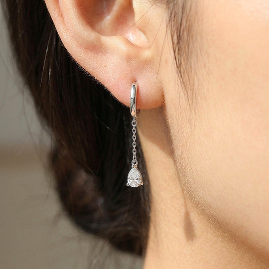 Pear Cut Chain Drop Huggie Earrings | Moissanite | 925 Sterling Silver | Prm8185