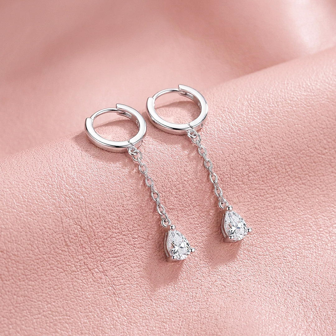 Pear Cut Chain Drop Huggie Earrings | Moissanite | 925 Sterling Silver | Prm8185
