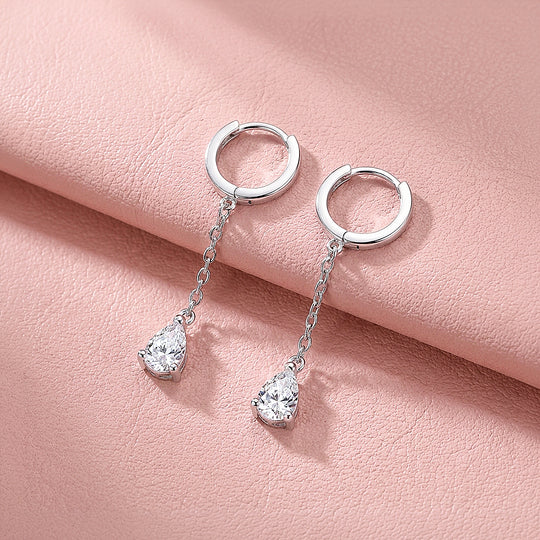 Pear Cut Chain Drop Huggie Earrings | Moissanite | 925 Sterling Silver | Prm8185